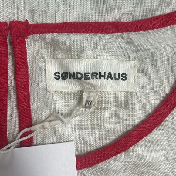 Sønderhaus Linen The West Set Top In Crema W/Red Embroidery NWT Size 2XL - Picture 10 of 12